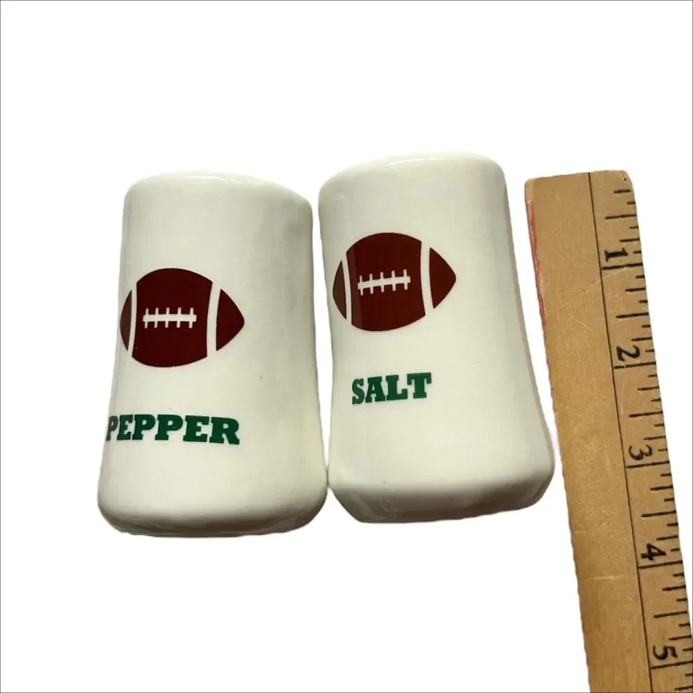 New Gartner Studios Ceramic Football Salt and Pepper Shakers Set NIB